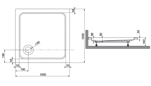 Sanplast Free Line brodzik kwadratowy B/FREE 100x100x5+STB 615-040-1041-01-000
