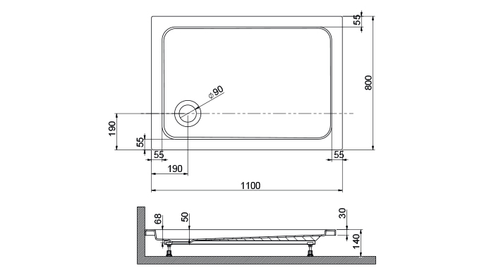 Sanplast Free Line brodzik prostokątny B/FREE 80x110x5+STB 615-040-1381-01-000