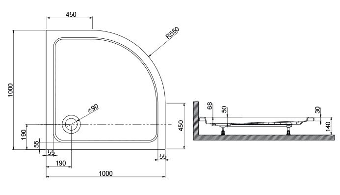 Sanplast Free Line brodzik półokrągły BP/FREE 100x100x5+STB, promień 550 615-040-1441-01-000