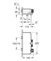 Bateria wannowa z termostatem 34718000 - rysunek wymiarowy