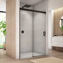 Ronal Cadura Black Line drzwi przesuwne dwuczęściowe 110cm(106,4-110,9cm), lewe, profil czarny mat, szkło bezbarwne CAS2G1100607