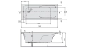 Wanna akrylowa Sanplast 150x70 Modesta do zabudowy rysunek wymiarowy