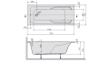 Wanna akrylowa Sanplast Modesta 170x75 do zabudowy - rysunek wymiarowy