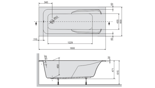Wanna akrylowa Sanplast Modesta 180x80 cm do zabudowy rysunek wymiarowy