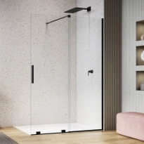RONAL Walk-In Amalia ścianka wolnostojąca dwuczęściowa z elementem przesuwnym 180cm(174,4x180cm), profile czarny mat, szkło bezbarwne D35S21800607