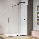 RONAL Walk-In Amalia ścianka wolnostojąca dwuczęściowa z elementem przesuwnym 140cm(134,4-140cm), profile czarny mat, szkło bezbarwne D35S21400607