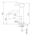 Bateria umywalkowa Daniel Rubinetterie Tokyo TX606.64 miedziany szczotkowany rysunek wymiarowy