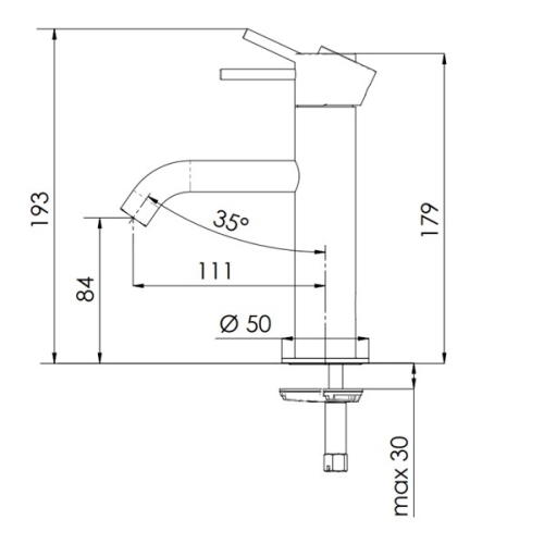 Bateria umywalkowa Daniel Rubinetterie Tokyo TX606.64 miedziany szczotkowany rysunek wymiarowy