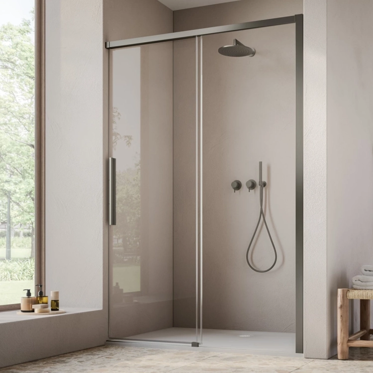 Ronal Oriana D36S21202607 drzwi prysznicowe przesuwne 120 cm gunmetal szczotkowany