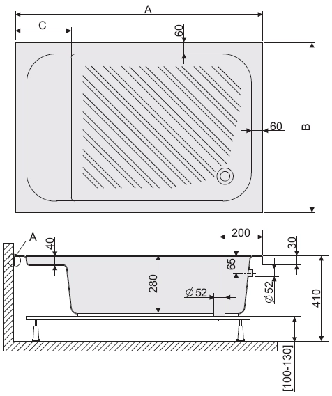 Sanplast Classic brodzik prostokątny Bzs/Cl 80x100x28+STB 615-010-0520-01-000