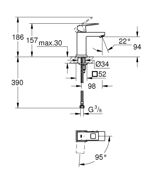 Grohe Eurocube S-size bateria umywalkowa, bez korka 2339200E