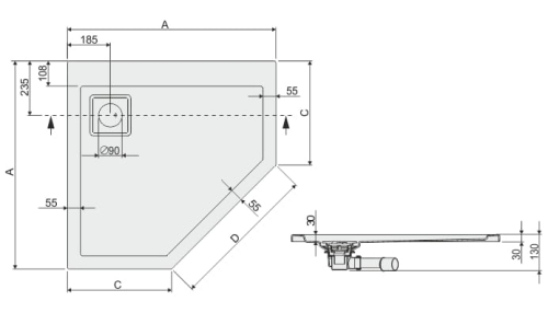 Sanplast Space Line brodzik pięciokątny BPK/SPACE 100x100x3 615-110-0540-01-000