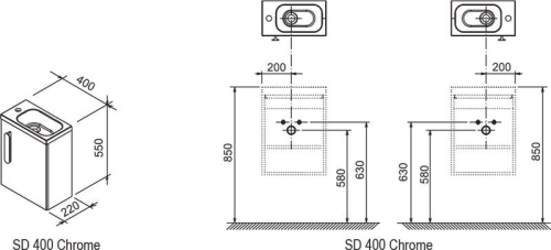Ravak Chrome SD400 szafka pod umywalkę biała, lewa X000000538+X000000540