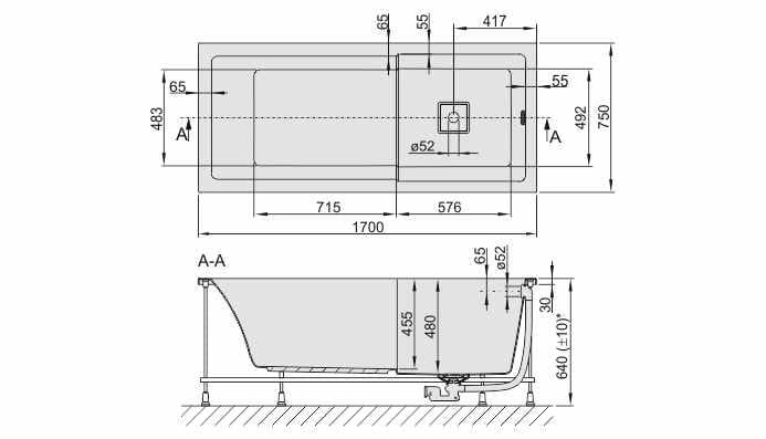 Sanplast Space Line wanna prostokątna WP/SPACE 75x170+SP 610-100-0180-01-000
