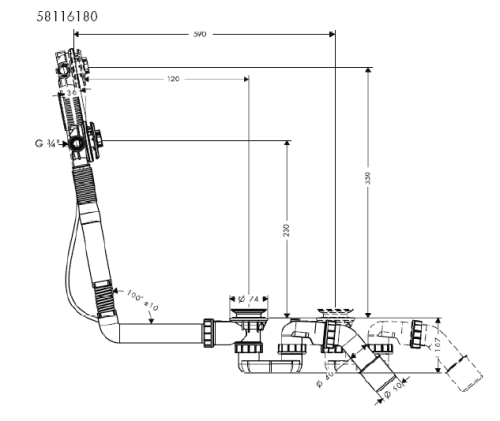 Hansgrohe Exafill S wylewka wannowa z odpływem i przelewem 58116180 