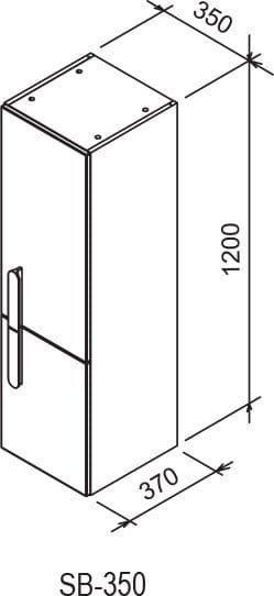 Ravak SB Chrome 350 słupek wiszący, lewy X000000542 - rysunek przedstawia szafkę prawą