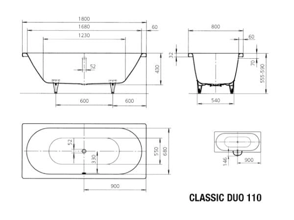 Kaldewei Classic Duo wanna prostokątna 180x80cm z powierzchnią uszlachetnioną, model 110, 291000013001