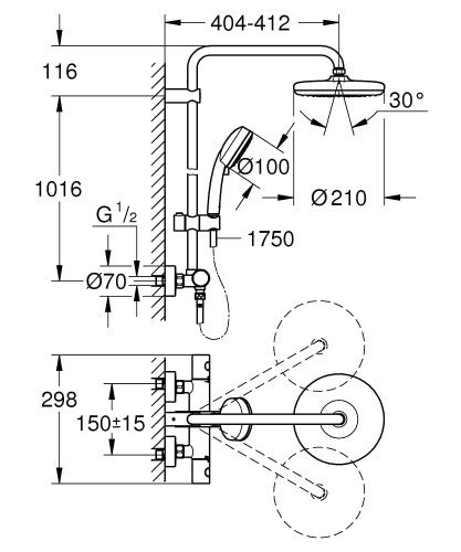 Grohe New Tempesta Cosmopolitan 210 system prysznicowy z termostatem 27922001