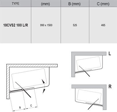 Ravak 10° parawan nawannowy 100x150cm 10CVS2-100 Lewy biały+transparent 7QLA0103Z1