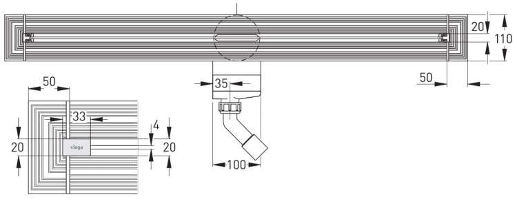 Viega Advantix Vario odpływ liniowy regulowany 30-120 cm model 4965.10 z rusztem stal biała SR4 model 4965.33, 686277+711887