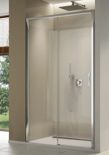 Sanswiss Top-Line S drzwi przesuwne dwuczęściowe 120cm (117,5-122,5), lewe, profile srebrny połysk, szkło bezbarwne TLS2G1205007