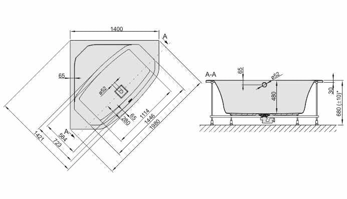 Sanplast Space Line wanna narożna symetryczna WS/SPACE 140x140+SP 610-100-0660-01-000
