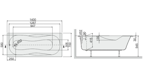 Sanplast AS wanna prostokątna WP/AS+STW 70x140cm 610-130-0012-01-000