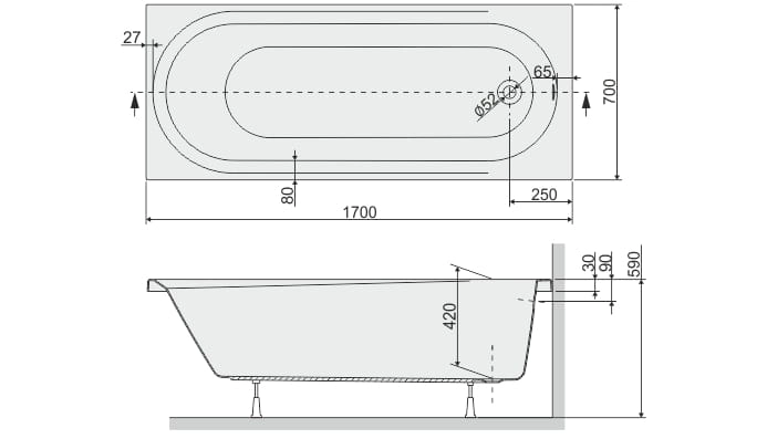 Sanplast Idea wanna prostokątna WP/IDEA+STW 70x170cm 610-180-0370-01-000
