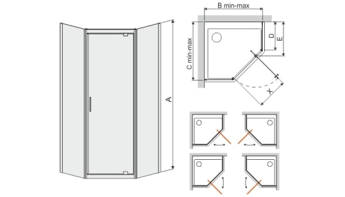 Sanplast TX5b kabina przyścienna pięciokątna 100 cm PKDJ/TX5b-100 W15 sb 600-271-0940-38-231