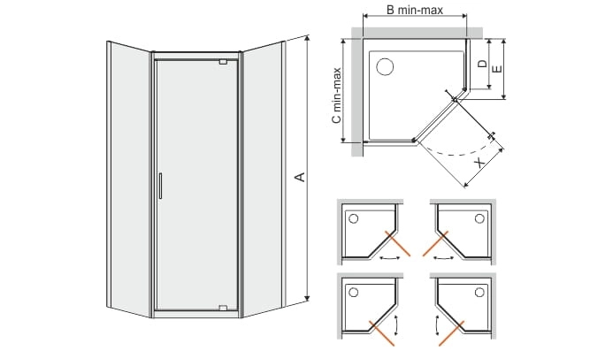 Sanplast TX5b kabina przyścienna pięciokątna 100 cm PKDJ/TX5b-100 W15 sb 600-271-0940-38-231