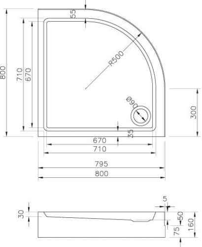 Ravak Ronda Basic LA brodzik półokrągły 80x80 cm GPX2240129
