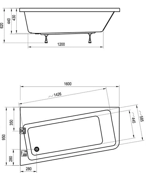 Ravak 10° wanna asymetryczna 160x95cm, lewa C831000000