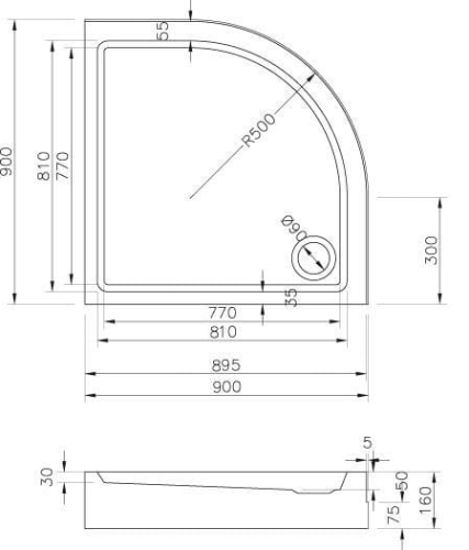 Ravak Ronda Basic LA brodzik półokrągły 90x90 cm GPX2240130
