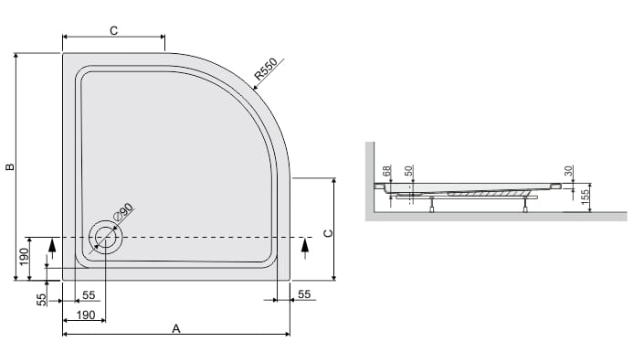 Sanplast Free Line brodzik półokrągły BP/FREE 80x80x5+STB 615-040-1420-01-000