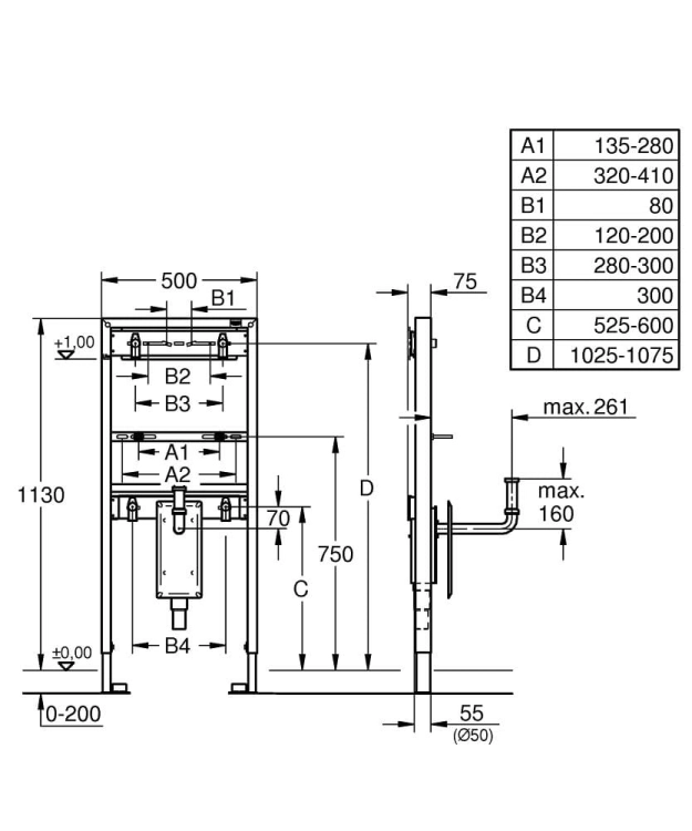 Grohe Rapid SL stelaż do umywalki h-113cm z syfonem podtynkowym 38625001