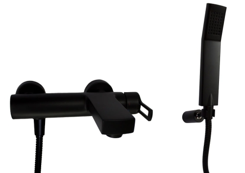 Paffoni Ringo Black bateria wannowa ścienna z natryskiem Level, czarny mat RIN023NO