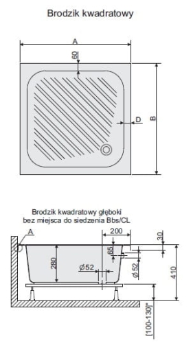 Sanplast Classic brodzik kwadratowy B/CL 80x80x28+STB 615-010-0220-01-000