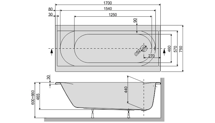 Sanplast Prestige wanna prostokątna WP/PR 75x170+ST4 610-070-0160-01-000 