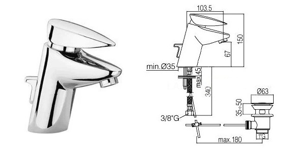 Paffoni Shark SH075 bateria umywalkowa