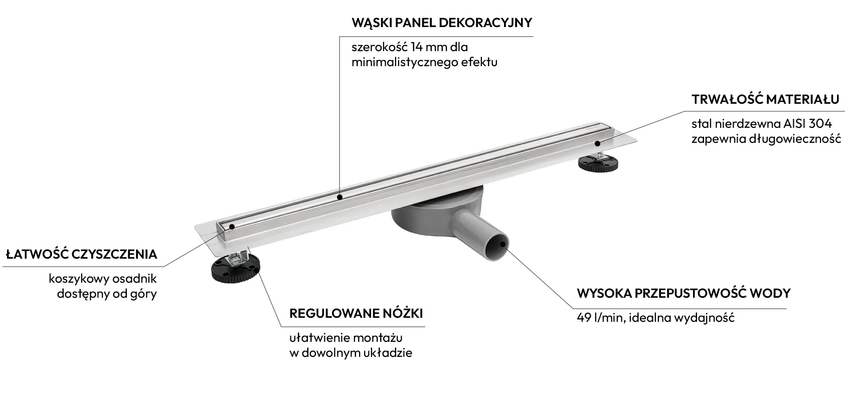 Balneo Slim&Low ProLine Inox odpływ liniowy 80 cm, stal szczotkowana A0401010201-3 zalety